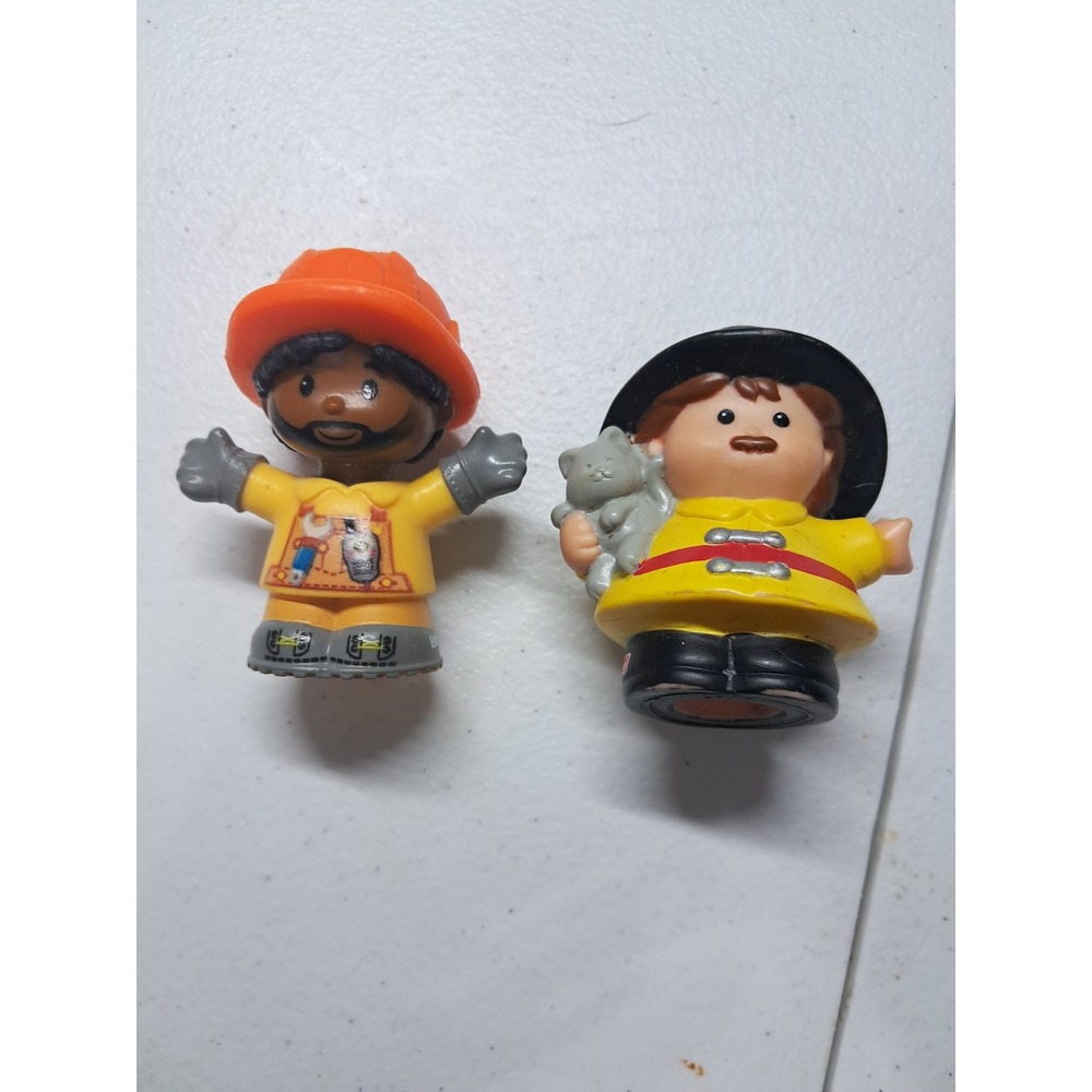 Fisher Price Little People Construction‎ Worker and Firefighter with Cat Figures